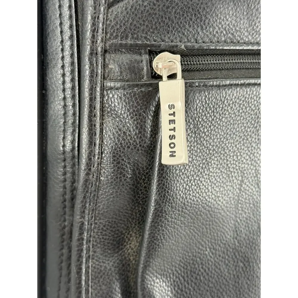 Stetson Black Rolling Leather Laptop Briefcase Carry On Travel Bag Style 85032